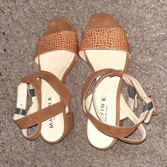 MARVIN K. Chestnut Suede/Croc Print Leather-Double Ankle Strap-Sz 6.5-Excellent - Picture 5 of 6